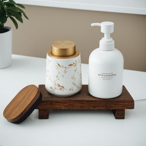 (9x6 Inch,Brown) Wood Riser Soap Tray, Rustic Wood Pedestal Stand Tray Farmhouse Kitchen Counter Decor Bathroom Soap Dish Holder for Sink,Vanity,Plant,Bottles, Candles Display - style: 9x6 wooden riser