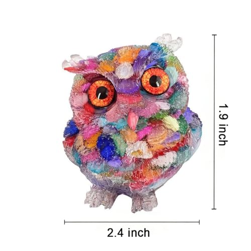 OwMell Owl Statue Tumbled Stone Gemstone Owl Figurine Home Decor Shelf Decor 2.5" - Rainbow - color: Rainbow