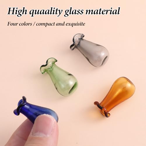 Ymapinc 1.1inch Tiny Cat Whisker Vase Holder, Glass Vase Miniature Decor Dollhouse Garden DIY Succulents, Cute Clear Decoration Jar, Transparent Green Blue Gray Tea - color: Green+blue+gray+brown