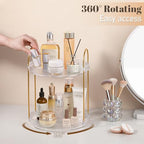 360° Rotating Makeup Organizer 2 Tier Large Capacity Perfume Skincare Tray for Dresser Spinning Bathroom Counter Organizer for Vanity Lazy Susan Turntable Storage for Kitchen, Clear - size: 2 Tier
