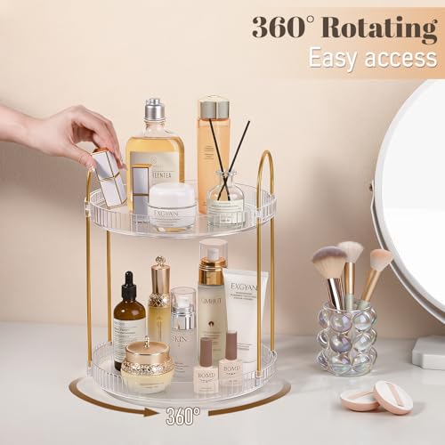 360° Rotating Makeup Organizer 2 Tier Large Capacity Perfume Skincare Tray for Dresser Spinning Bathroom Counter Organizer for Vanity Lazy Susan Turntable Storage for Kitchen, Clear - size: 2 Tier