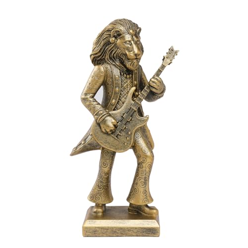 Vintage Animal Statue Sculpture,Gold Resin Music Lion Figurine with Guitar, Retro Office Desk Decor for Home Living Room, Creative Gift for Animal Lovers - color: Music Lion