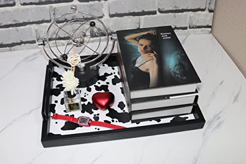 MCBZ Living Room Decorative Tray, Serving Tray, Coffee Table Tray, Leather Tray, Hardware Handle 16.5 x 12.6 inches (Black) - color: Black/White Cow Pattern