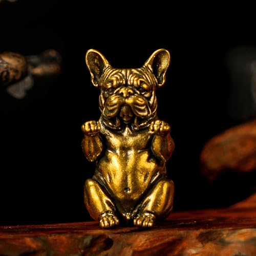 CHOVY Vintage Brass French Bulldog Figurine - Handmade Sitting Dog with Raised Front Leg, Solid Metal Collectible Sculpture, Retro Desk Art for Office, Shelf & Pet Lover's Curio Collection - color: French Bulldog