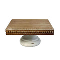 dwellington White Wash Display Wood Riser, 8.25 inch Shabby Chic Pedestal Tray Decor with Beads, Farmhouse Display Stands for Coffee Bar, Bathroom, Kitchen Island (Square)