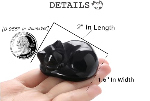 QINJIEJIE 2 Inch Black Obsidian Cat Crystal Black Cat Gemstones Decorations Healing Stone Statue Cute Kitten Figurines Decor Gifts Crystal Home Office Desk Decor for Lovers Stocking Suffers for Men - color: A-black-glossy Obsidian, size: 2 inches