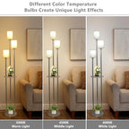 Floor Lamps for Living Room, 3-Lights Modern Floor Lamp with Shelves, Chrome Standing Lamp with Fabric Shade and Foot Switch, Shelf Standing Lamps with Table, Tall Lamps for Bedroom Office - style: Chrome-Fabric Shade