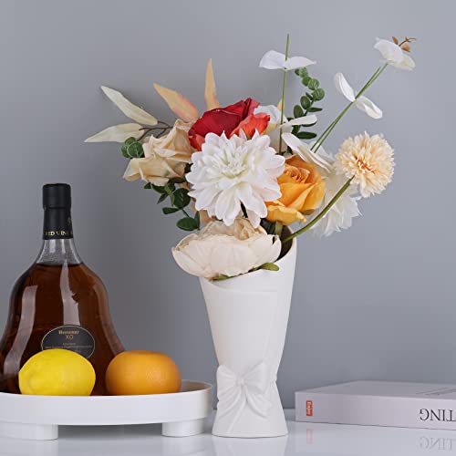 Frosted Porcelain Floral Handmade Vases,Frosted Ceramic vases,Geometric Ceramic Flower Vase for Modern Home Decoration and high-end Wedding,Matte Frosted Texture Bud Flower Vase (Roll Vase) - color: Roll Vase