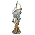 Devoted Cranes Table Sculpture Teal - Made of Resin Coastal Crane Shorebirds - Glitter Accents - Bird Statue - Flowers, Vining Leaves Base - Measures 5 Inches Wide, 16 Inches High