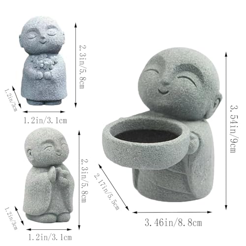 livelyfish 3pcs Japanese Monk Statue Praying Zen Sandstone Buddha Statues Asian Garden Sculptures for Good Luck Feng Shui Home Decor, A - color: A