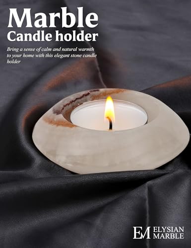 Tealight Candle Holders Set of 2 – Handcrafted Natural Marble Tea Light & Votive Holders, Decorative Stone Candle Holder Pair for Home Décor, Dining Table, Coffee Table & Wedding Decor - color: White Onyx, size: 3" Inches