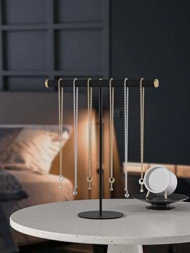 Pangkeep T-Bar Necklace Holder,Jewelry Chains Display Stand for Selling,Velvet Necklace Organizer Stand for Show,Jewelry Tower Tree (Black) - color: Black