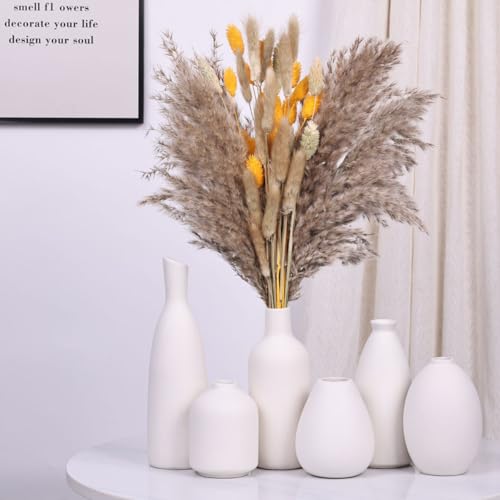 White Ceramic Vase Set of 6, Modern Boho Vases for Dry Flowers, Small White Vases for Decor, White Small Vases for Centerpieces in Bulk, Mini Small Flower Vases for Wedding Home Table Party Decor - color: White Set