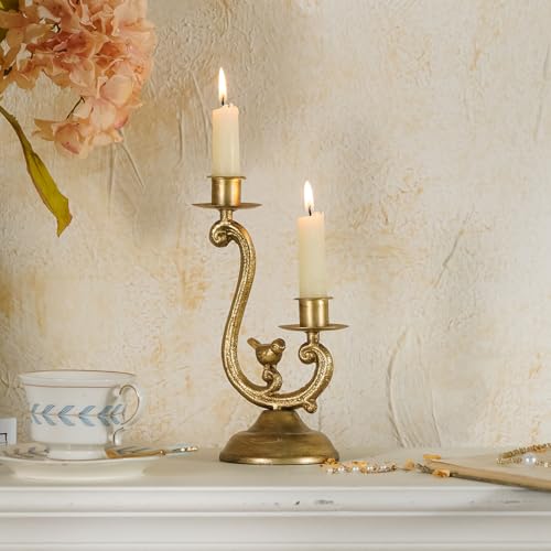 NIKKY HOME Gold Bird Candelabra Candle Holders Centerpieces for Tables, Vintage Metal Taper Candlesticks Holder Fireplace Mantle Decor