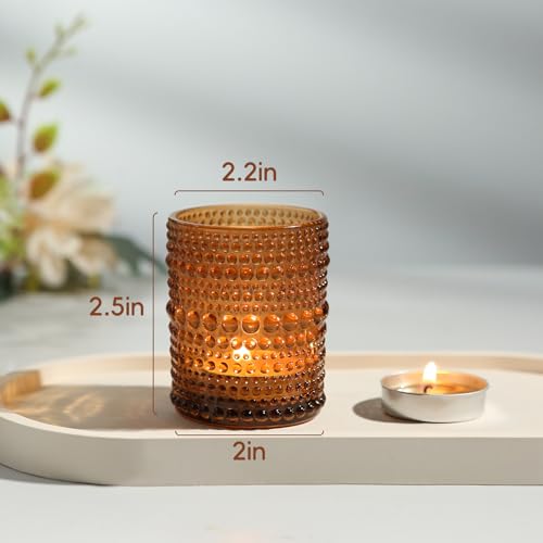 12Pcs Amber Votive Candle Holders 2x2.5in, Glass Tea Light Candle Holder for Wedding Table Decor & Christmas Thanksgiving - color: Amber