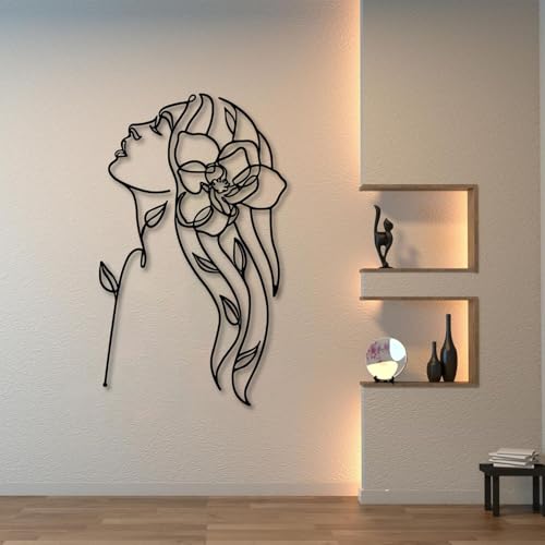 OZF Minimalist Female Line Art Metal Wall Decor, Modern Abstract Woman Silhouette Wall Art, Contemporary Feminine Wall Sculpture for Living Room Bedroom Bathroom, Indoor Hanging Home Decor (Black1, 19 x 11 in | 47 x 28cm) - size: 19 x 11 in | 47 x 28cm, s