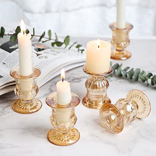 Letine Gold Candlestick Holders Set of 12-2.5" H Taper Candle Holders Bulk -Gold Glass Candle Holder for Valentine's Day, Christmas, Rustic Wedding Centerpieces, Party Decor - color: A-gold