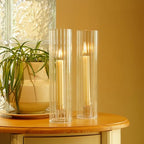 Hurricane Candle Holder Thickened Ribbed Cylinder Covers Taper Candle Sticks Holder Glass Tall Candlesticks Holders Centerpiece for Wedding Dining Table, 4 Pcs - color: Clear Ribbed