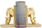 Bellaa 21817 Thai Elephant Bookends Pair - Antique Gold Polyresin 7 Inch Tall Decorative Bookshelf Decor
