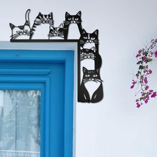 Black Metal Cat Wall Decor, Cat Door Frame Decor, Minimalist Abstract Wall Art Line, for Living Room Bathroom Bedroom Dining Room - color: Cat