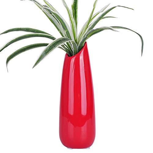 VanEnjoy 9.4" Red High Creative Oblique Opening Design Desktop Ceramic Vase Home Office Decoration Vases - color: Red