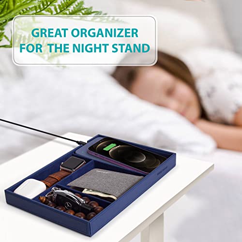 Valet Tray, Built in Wireless Charging Pad, Nightstand Organizer, Bedside Organizer, Mens Jewelry Box, Everyday Carry Tray for Men and Women -Blue - color: Blue