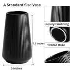 Luxury Black Ceramic Vase, Modern Ribbed Fluted Design, Flower Vase for Home Decor, Small Cute Vase for Pampas Grass, Living Room, Dining Table, Farmhouse, Office Decor, Bedroom, Table, Kitchen Shelf - size: Medium 7.2 Inches