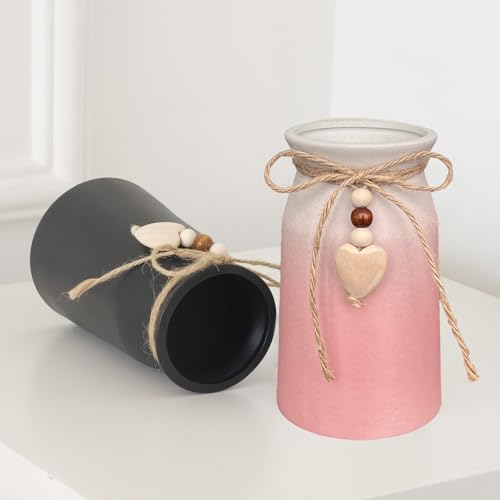 Decorative Ceramic Vase | 6-Inch with Jute Rope & Heart Charm | Perfect for Home, Office & Wedding Décor, Pink Color - color: Pink