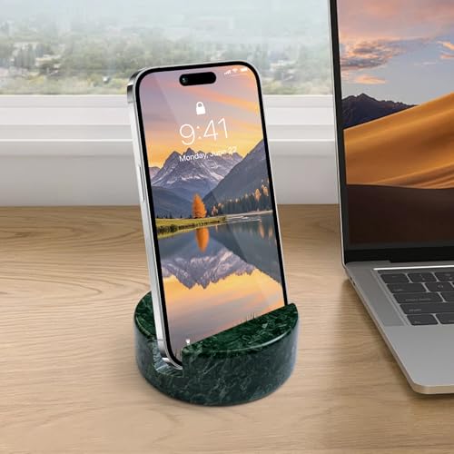 Luxury Natural Marble Cell Phone Stand Holder for Cellphone Tablet On Desk, Pad, Countertop, Table, Nightstand. Heavy Real Stone Mobile Phone Stands (Jade Green)