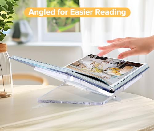 Acrylic Book Stand Clear Acrylic Book Holder, 8.5" x 6.4" x 3.5" Open Book Holder Stand for Display and Reading Cookbooks, Art Books, Bibles, Magazines - Home and Office (Clear, Medium) - color: Clear, size: Medium