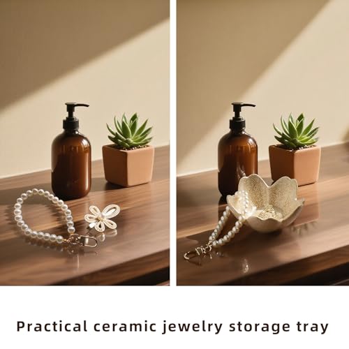Floral Vanity Tray - Ceramic Jewelry Organizer Dish for Rings Necklaces Wedding Gift Idea(camel) - color: camel