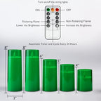 Homemory Green Flickering Flameless Candles, Battery Operated Acrylic LED Pillar Candles with Remote Control and Timer, Set of 5, St. Patrick's Day - color: Green