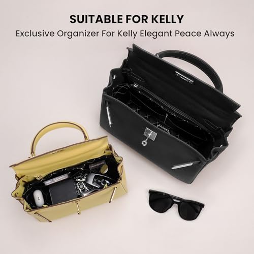 DGAZ Leather Purse Organizer For Kelly Bags,Waterproof and Lightweight,Luxury Handbag Tote in Bag Shapers, Women(KL25 Retourne,Black)