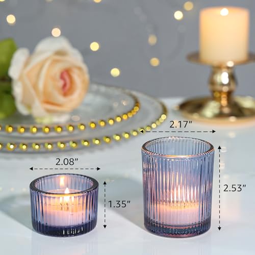 SUPMIND 24 Pcs Ribbed Votive Candle Holders, Dark Blue Glass Holders Bulk for Table Centerpiece, Tealight Holders Glass for Wedding Shower, Party and Home Decor - color: Dark Blue