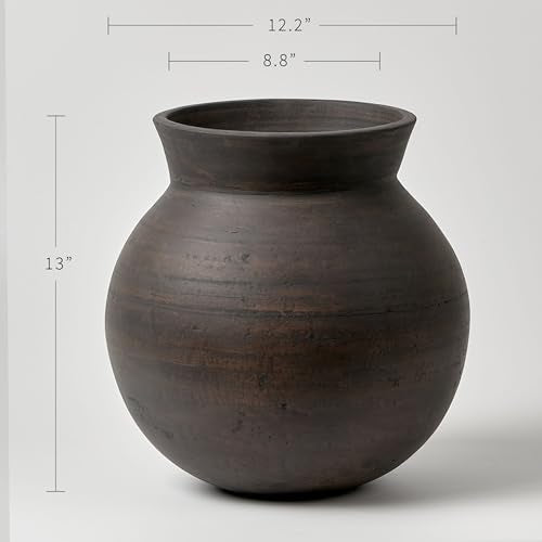 LB2 Brown Ceramic Large Vase, 13" Tall Zen Style vase, Terra Cotta Pitcher, Distressed Farmhouse Decor, Pottery Decorative Flower for Home Decor - color: Brown - 13"