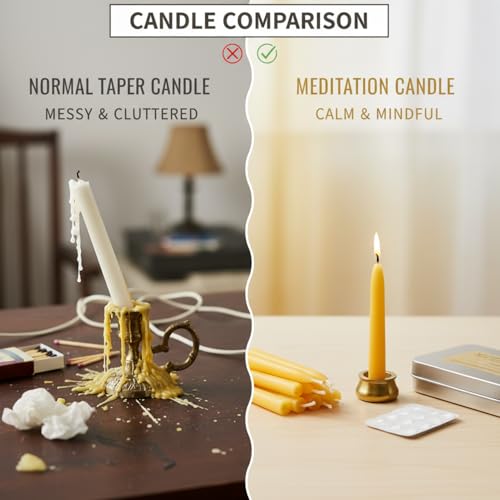20 Minute Meditation Candles for Anxiety Relief Mini Beeswax Taper Candles Set of 30 with Brass Holder & Candle Wax Dots for Secure Fit Dripless Prayer Candles for Yoga Ritual & Spiritual Practice - color: 30pcs Beeswax Candles