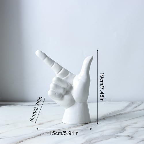 Rayberro Ceramic Hand Gesture Sculpture Creative Hand Statue Home Decor Hand Gesture Figurine Decors for Living Room Bedroom Office Bookshelf Coffee Tabletop Ornaments Decorations Gift (White) - color: White