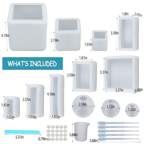 Large 4 Inch Resin Mold 12 PCS Glossy Deep Cube Sphere Silicone Molds with Tools Epoxy Resin Casting Mould for Preserving Flowers, Insect Specimens, DIY Art Craft Gift, Furniture Decor, Soap, Candle - color: 12pcs Resin Molds Set