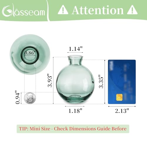 Small Glass Bud Vase for Centerpieces, 6Pcs/2Sets Green Modern Small Mini Flowers Vases Short Minimalist Aesthetic Vintage Cute Handmade Tiny Wedding Table Centerpiece for Single Flower Rose - color: Green, size: 2 Sets