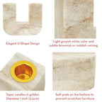 Spiretro Elegant U-Shape Marble Candle Holder for Taper Candles – Real Marble with Grayish-White and Brown Veining, Soft Pads for Surface Protection – 5.5” W x 4.5” H x 1.75” D
