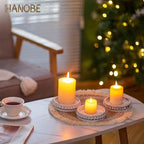 Hanobe Candle Holder for Pillar Candles: Set of 3 Rustic Farmhouse Wooden Candlestick Holders - Whitewashed Candle Stand for Table Centerpieces Fireplace Mantel Home Decor