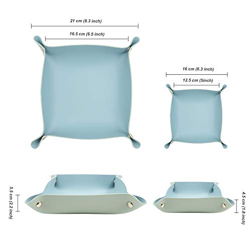 2 Size Leather Valet Tray Organizer, Folding Travel Organizer,Jewelry Tray, For Travel, Home Or Office | Plain Weave, Double Complexion - Blue & Green - color: Blue & Green