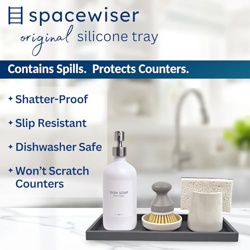 Spacewiser Countertop and Vanity Tray - 2 PC Large 11.7" Silicone Bathroom Trays, Counter Organizer, Dish Soap Sponge Holder Kitchen Sink Tray Organizer, Sink Caddy Toothbrush Key Kitchen Soap Trays - color: Modern Gray, size: 2 PC Large - 11.7”