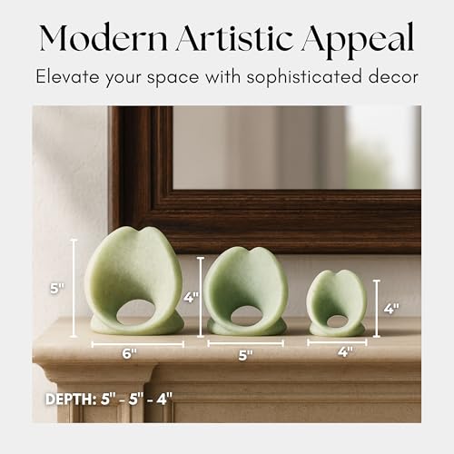 Set of 3 Resin Spheres Abstract Geometric Design – Polyresin Sculptures for Home Decor – Glam Bookshelf Decor for Outdoor & Indoor, Coffee Table Decorations for Living Room – 5", Green