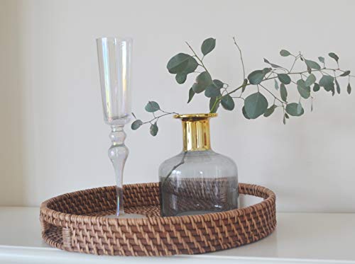 Round Rattan Woven Serving Tray with Handles Ottoman Tray for Breakfast, Drinks, Snack for Coffee Table, Home Decorative (11"x1.6", Honey Brown) - size: 11"