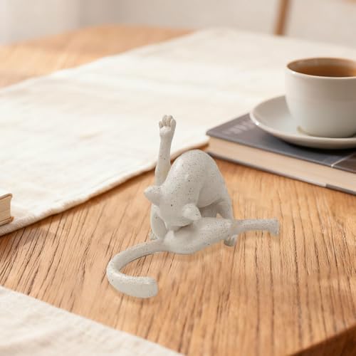 No Shame Cat Licking Butt Sculpture, Funny Cat Figurine Home Decor, Whimsical Kitty Ornaments Centerpiece, Artificial Resin Kitty Statues Decor Gifts for Cats Lovers, White Cat, 1 Piece