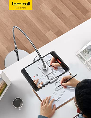 Lamicall Tablet Floor Stand Gooseneck - Swivel Tablet Holder Mount with Adjustable Height & 10.6lb Stable Base, for 4.7-13" iPad mini Air Pro 12.9/9.7, Tab, Kindle, iPhone Air 17 Pro Max, Phones - color: Silver