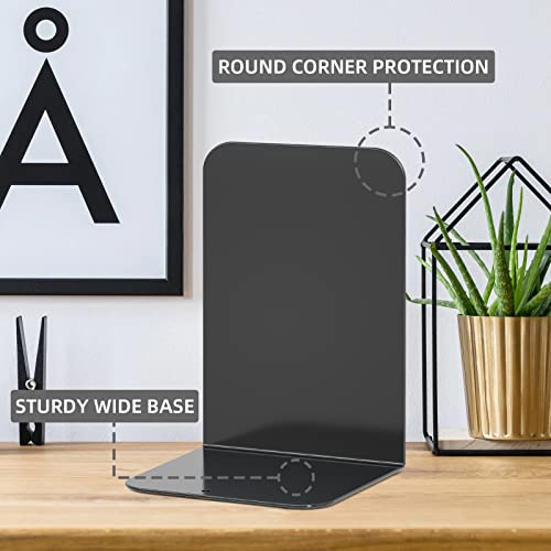 VFINE Bookends 4 Pairs, Black Metal Book Ends, Bookends for Shelves, Book Stopper for Heavy Books, Book Dividers for Home Office School Supplies - color: Black Bookends 8 Pieces