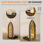 Solid Wood Fantasy Book Nook Shelf Insert - Handcrafted Bookends with Remote Control & Timer, Magical Moroccan Bookshelf Decor Night Light, Unique Gifts for Book Lovers Readers