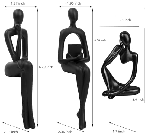 Prettidecor Home Decor Thinker Statue Accents, Set of 3 Thinker Sculptures Office Decor Modern Abstract Resin Decoration on Shelf Table Desk for Living Room Office Bedroom (Small Black) - color: Black, size: Small